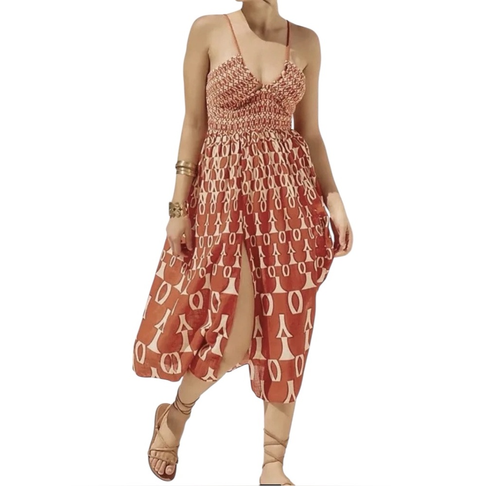 by Anthropologie Long Smocked Dress Size Small Color: MANGO